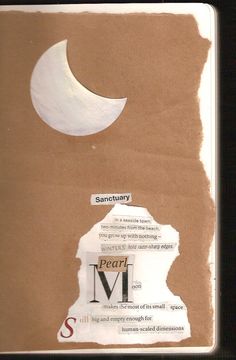 a piece of paper that has been torn off with the moon in the sky above it