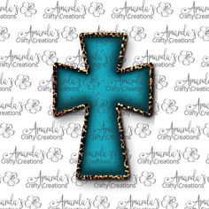 a blue cross on a white background with the words, angels creations and an ornate design