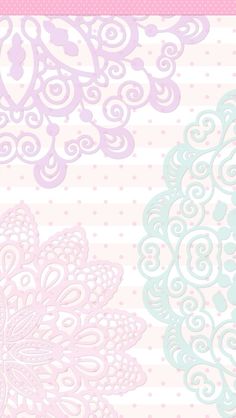 a pink and blue wallpaper with white laces on the bottom, in different colors