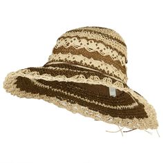 Toyo Braid Zig Zag Striped Hat Brown Paper Straw Hat With Short Brim, Brown Braided Sun Hat With Short Brim, Brown Paper Straw Fedora With Curved Brim, Brimmed Paper Straw Hat For Beach, Brown Paper Straw Sun Hat With Short Brim, Summer Sun Hat With Crochet Trim And Curved Brim, Curved Brim Panama Hat In Paper Straw, Brown One Size Straw Sun Hat, Brown Fedora With Curved Brim In Paper Straw