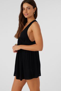 Cute and flowy cover-up dress to elevate your beach look. It features a solid color wash and deep v-neckline. O'Neill Women's woven cover-up dress Mini length Lightweight feel Solid color wash 100% Viscose | O'Neill Women's Saltwater Solids Sarah Tunic Swim Cover-Up in Black, Size XS, Viscose Solid V-neck Swim Dress For Vacation, Spring V-neck Swim Dress For Beachwear, Spring V-neck Swim Dress For Beach Cover-up, Black V-neck Beach Dress For Summer, Beach Season V-neck Sundress Cover-up, Black V-neck Beach Dress, Beachy V-neck Swim Dress For Beach Party, Solid V-neck Beach Cover-up Dress, Black V-neck Beach Dress For Poolside