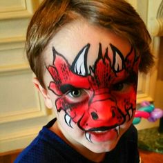 Red Dragon face painting by FunnyCheeksTJ, Dallas Face Painter Paint Dinosaur, Boys Face Painting, Dinosaur Dragon, Face Paintings, Face Painting Ideas