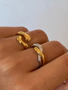 Gold and silver wave ring cross over each other, just like a couple in deep love. 18k gold plated Gold and silver color Stainless steel base Waterproof and tarnish free Available in US size 5-7 Ring sizing chart Ring Sizing Chart, 7 Ring, Wave Ring, Gold And Silver Rings, Jewelry Lookbook, Deep Love, Girly Jewelry, Love Ring, Dream Jewelry