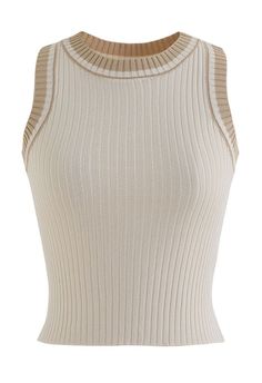 Scheme Design, Ribbed Knit Tank Top, Cream Top, Beige Top, Knit Tank Top, Sand Beige, Knit Tank, Knitted Tank Top