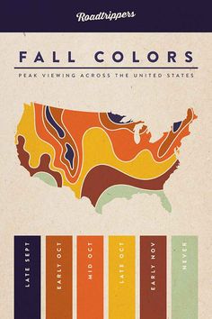 an image of the united states with colors on it and text that reads fall colors