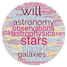 a circle with words describing astronomy and other related items in different colors, including the word stars