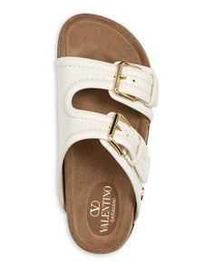 Valentino Garavani Women's Slide Sandals Luxury Cushioned Footbed Sandals, Luxury Sandals With Buckle Closure For Vacation, Valentino Dad Sandals, Luxury Slip-on Sandals In Calf Leather, Valentino Slides, Luxury Leather-lined Slide Sandals, Valentino Garavani Slides, Womens Slides Sandals, Womens Slides