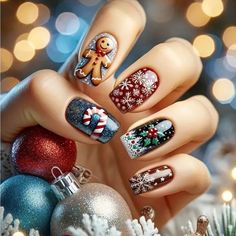 Sparkly Acrylic Nails, Christmas Nails Easy, Holiday Nail Art, Christian Christmas