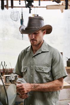 Shapeable Leather Hat | UPF 50+ protection hat | Water Resistant hat Rugged Brown Hat For Travel, Rugged Brown Travel Hat, Brown Rugged Fedora With Curved Brim, Rugged Brown Fedora With Curved Brim, Artisan Leather Brimmed Hats, Artisan Leather Hat For Rodeo, Artisan Brown Leather Hat, Australian Outback Hat, Brown Leather Hat