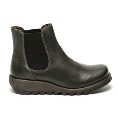 PRICES MAY VARY. Chelsea style pull on boot, round toe Closure: Without closure Inner material: Synthetic Upper material: Leather Sole: Rubber Heel shape: Wedge heel Flat Black Boots, Fly London Boots, Boot Pulls, Chelsea Boots Women, Fly London, Comfortable Boots, Pull On Boots, Ladies Of London, Ankle Bootie