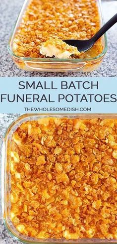 Small Batch Funeral Potatoes - AKA cheesy potato casserole with corn flake topping, party potatoes, or potluck potatoes - scaled down to make a great side dish. #funeralpotatoes #cheesypotatoes #sidedish #partypotatoes #potatocasserole Party Potatoes, Corn Flake, Cheesy Potato Casserole, Cheesy Corn, Cheesy Potato, Potato Side Dishes, Idee Pasto Sano