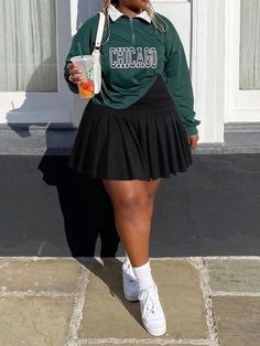 Styling Skater Skirts, Styles To Recreate, Purple Skater Skirt Outfit, How To Style A Skater Skirt, Styling Long Skirts Plus Size, Cute Fall Plus Size Outfits For Women, Plus Size Skirts For Women, Tennis Skirt Plus Size Outfit, Pleated Mini Skirt Outfit Plus Size