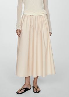 Pleated midi-skirt - Women | MANGO USA Cream Pleated Skirt, Mango Skirt, Turkey Dress, Cotton Midi Skirt, Floor Length Skirt, Dress Shapes, Pleated Midi Skirt, Cotton Skirt, Circle Skirt