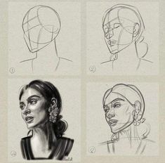 four different types of female head sketches