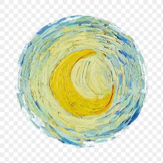 an abstract painting with blue and yellow colors in the center, on a white background