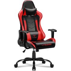 a red and black office chair with the word vitess on it's side