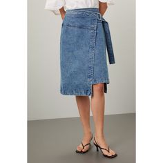 Blue denim (100% Cotton). A-line. Tie closure. 28.5" from waist to hemline. Imported. Denim Wrap Skirt, Rent The Runway, Closet Designs, 3.1 Phillip Lim, Phillip Lim, Jean Skirt, Wrap Skirt, Off Duty, Blue Denim