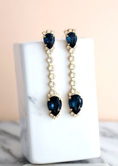 Blue Navy Earrings Bridal Blue Navy Drop Earrings Bridal | Etsy Homecoming Accessories, Navy Earrings, Navy Blue Earrings, Dark Blue Earrings, Blue Chandelier, Bridal Earrings Drop, Swarovski Earrings, Stunning Earrings, Stylish Jewelry