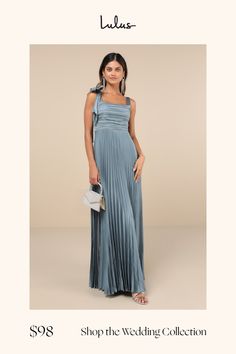 There are so many ways to look sensational, but wearing the Lulus Gorgeous Purpose Slate Satin Pleated Bow Maxi Dress is the easiest! Sleek pleated woven satin shapes this stunning dress that features a sleeveless bodice, a straight neckline, and slender tank straps (with one adorned with a matching pleated bow detail). The high, fitted waist tops a breezy, A-line skirt that cascades down to a sweeping maxi hem. Hidden back zipper/clasp. Fit: This garment fits true to size. Length: Floor length. Bridal Party Dresses, Adhesive Bra, Straight Neckline, Strapless Bra, Bow Detail, Stunning Dresses, Full Skirt, Pleated Dress, Guest Dresses