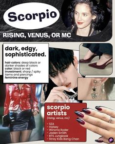 the advertisement for scorpio is shown in several different colors and sizes, including red