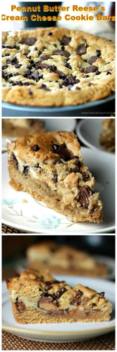 three different views of chocolate chip cookie bars