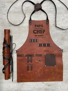 the apron is made out of brown leather