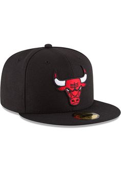 This Chicago Bulls Black Fitted Hat features a team logo embroidered on the front. You'll be ready to show your Bulls pride with this Cap! Go Bulls! Team logo embroidered on the front, New Era flag embroidered on the left side, Alternate team logo embroidered on the back, 100% Polyester, Fitted 59FIFTY sizing, Structured crown, Flat bill that can be curved to fit, Polyester Flat Brim Fitted Hat For Sports Events, Collegiate Flat Bill Hat With Team Logo, Black Visor Hat With Embroidered Logo, Team Spirit Flat Bill Hats For Fan Gear, Sports Fan Fitted Hat With Flat Bill, Flat Brim Fitted Hat For Sports Fans, Black Snapback Hat With Embroidered Logo For Sports, Classic Black Snapback Hat For Sports Events, Black Sporty Hat With Embroidered Logo