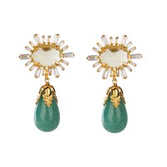 Introducing our Mariana Earrings, a stunning embodiment of art deco style that exudes sophistication and charm. These earrings, crafted from Green Aventurine and Lemon Quartz, are a testament to the elegance of a bygone era. The Mariana Earrings feature a stud adorned with baguettes, adding a touch of timeless luxury to your look. They also offer you to effortlessly remove the drop and create a completely new style. Luxury Formal Earrings With Gemstone Accents, Fine Jewelry Gemstone Accented Earrings For Evening, Fine Jewelry Evening Earrings With Gemstone Accents, Fine Jewelry Earrings With Gemstone Accents For Evening, Elegant Gemstone Drop Clip-on Earrings, Elegant Gemstone Teardrop Chandelier Earrings, Luxury Gemstone Chandelier Earrings For Formal Occasions, Teardrop Jade Earrings For Formal Occasions, Luxury Drop Earrings With Gemstone Accents