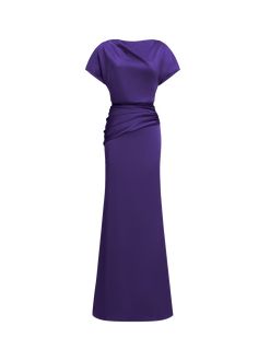 Find HALSTON Draped Satin Trumpet Gown on Editorialist. Halston draped gown in satin High neckline; button back closure Short sleeves Full length Trumpet silhouette Invisible back zipper Polyester Professional cleaning recommended Imported Trumpet Silhouette, Draped Gown, Purple Night, Drape Gowns, Trumpet Gown, Professional Cleaning, High Neckline, Full Length, Top Brands