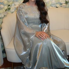 Wore For Engagement Beautiful Quality And Material! Perfect For Your Special Day. Custom Made Pistachio Green Color Loren Asad Engagement, Silver Dresses For Eid, Silver Festive Dress For Eid, Silver Dress For Wedding And Eid, Silver Wedding Dress For Eid, Silver Floor-length Dress For Festive Occasion, Silver Festive Floor-length Dress, Silver Long Sleeve Dresses For Festive Occasions, Festive Silver Dress For Celebration