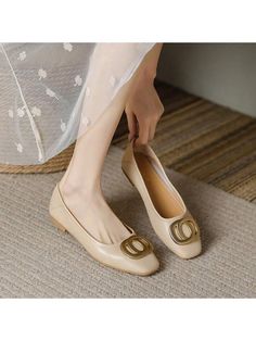 Women's Metal Circular Buckle Square Closed Toe Slip On Flat Shoes White, Comfort Crystal Ballets Flats Dress Shoes For Women Casual Walking Work Driving Wedding Fashion Elegant Khaki Fashionable    Plain    Women Shoes, size features are:Bust: ,Length: ,Sleeve Length: Elegant Ballet Flats With Round Toe, Elegant Fitted Ballet Flats With Round Toe, Elegant Beige Slip-on Court Shoes, Chic Beige Round Toe Wedding Shoes, Elegant Slip-on Wedding Shoes For Spring, Beige Round Toe Wedding Shoes For Spring, Elegant Beige Closed Toe Ballet Flats, Spring Beige Flat Heel Court Shoes, Spring Beige Court Shoes With Flat Heel