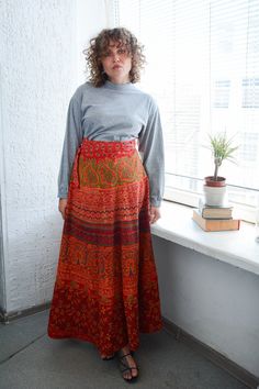 Vintage authentic 70's bohemian cotton patterned handmade wrap skirt. UK size not written but looks very flexible because there is just wrap around fastening. Model size on the photo is 8. Length 44 inches. Hippie Cotton Wrap Skirt For Festivals, Vintage Cotton Maxi Skirt, Vintage Long Skirt For Festival, Wrap Around Skirts, Skirts Long, Clothing Summer, Winter Skirt, Indian Cotton, Womens Skirts