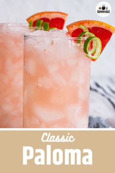 two glasses filled with pink lemonade and garnish