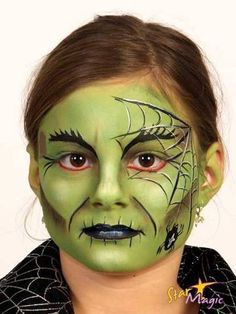 Spider Witch Makeup, Face Painting Halloween Kids, Facepaint Halloween, Green Face Paint, Maquillage Halloween Simple, Painting Costume, Halloween Face Painting