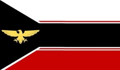 the flag of black, white and red with a yellow bird on it