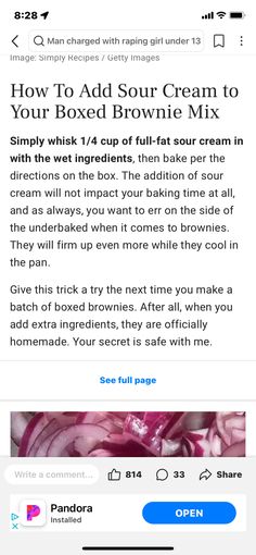 an email message with the text how to add sour cream to your boxed brownie mix