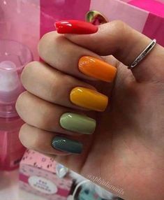 Multicolored Nails, Wedding Acrylic, Cute Nails For Fall, Cute Gel Nails, Short Acrylic Nails Designs, Fall Nail Colors, Fall Nail Designs, Fancy Nails