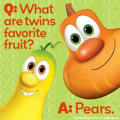 an orange and a yellow fruit with the words q what are twins favorite fruits?