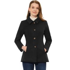 This coat features a flat collar and a single-breasted design which adds a feminine and elegant feel to your delicacy winter look. The pea coat is spun from soft fabric and full lining, which is comfortable for all-day wear with big slant pockets. With a classic silhouette, this coat will be your go-to must-have piece for the cold season. Look nice with jeans or dresses, and you can pair this stylish with different boots in autumn and winter. Winter Overcoat, Long Winter Coats, Women Overcoat, Flat Collar, Office Coffee, Plaid Coat, Coat Black, Pea Coat, Womens Clothing Sizes