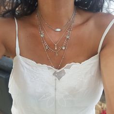 "♦ A multi-chain necklace, made of silver-plated brass in very high quality, The necklace is inspired by the boho chic designed in a chic style decorated with coins. You can engraved name on the disk. SIZE: length: 24 \"( 62cm) 27.5\" (70cm) The size refers to the bottom chain coin size : 0.38\"(1cm) YOU CAN SEE MORE LAYER CHAIN DESIGN IN THE LINK: https://etsy.me/2TKMKPv ♦ This piece of jewelry is perfect as a gift for yourself, for a wedding day, Valentine's Day, Sea, Festival or a birthday. I Silver Layer Necklace, Long Drop Necklace, Layers Long, Lariat Necklace Silver, Layer Chain, Silver Coin Necklace, Boho Chic Design, Multi Chain Necklace, Layered Necklaces Silver