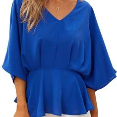 Dressy And Beautiful Blue Blouse. Can Be Worn For A Nice Dinner Or Night Out. Material: This Half Sleeve Blouse Is Made Of High-Quality 100% Dacron, Proper Weight And No See Through.Material Has No Amount Of Stretch, Perfect For This Season. Features: V-Neck Line,Half Sleeve,Relaxed Fit.That Draped Fit Is So Feminine And Flattering! It Has Side Zipper So That Can Dress It Easily. Size Suggestion:Us Size:S(Us 4-6), M(Us 8-10), L(Us 12-14), Xl(Us 16-18), 2xl(20-22).Choose Your Usual Size Easily! A Blue V-neck Blouse For Brunch, Blue V-neck Blouse For Vacation, Blue Solid Color Beach Tops, Blue Flowy V-neck Top, Elegant Light Blue Top For Beach, Chic Solid Blue Blouse, Blue Solid Color Blouse For Beach, Chic Blue Solid Color Blouse, Blue Flowy Short Sleeve Blouse