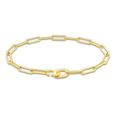 Dynamic paperclip chain links embrace together around the length this refined women's 3.8mm bracelet. Fashioned in 14K yellow gold, the 7.25-inch chain secures in place with a fancy clasp.