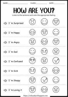 an activity sheet with different emotication expressions