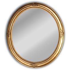 a round mirror with an ornate gold frame