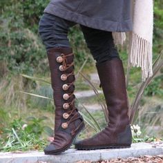 Category:Boots; Upper Materials:Faux Leather; Season:Spring   Fall,Winter; Heel Type:Flat Heel; Gender:Women's; Toe Shape:Round Toe; Type:Mid Calf Boots; Style:Elegant,Fashion,Casual,Vintage; Heel Height(inch):1-2; Outsole Materials:MD (Phylon); Occasion:Outdoor,Daily; Pattern:Cut-out; Listing Date:10/16/2023; 2024 Trends:Button Boots,Vintage Shoes,Plus Size,Motorcycle Boots; Heel Height:Flat Steampunk Outfits, Pirate Boots, Knee High Boots Flat, Ren Fair, Shoe Crafts, Moccasin Boots, Leather Moccasins, Vintage Boots, Martin Boots