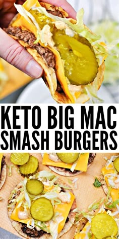 Keto Big Mac Smash Burgers    #ketonigmacsmashburgers #bigmacsmashburgers Keto Big Mac, Keto Quiche, Healthy Low Carb Dinners, Smash Burgers, Keto Beef Recipes, Desserts Keto, Keto Pancakes, Keto Diet Food List, Keto Dinners