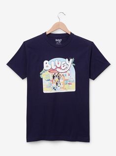 Add some cartoon style to your wardrobe with this Bluey tee! Featuring a portrait of the Heeler family beneath the show's title  this shirt is perfect for fans of the show.A BoxLunch Exclusive!100% cottonListed in unisex sizesWash cold with like colors; dry lowDo not iron over printImported Bluey Family, Disney Plush, Cardigan Sweater Dress, Womens Crewneck, Disney Winnie The Pooh, Cartoon Style, Disney Star Wars, New Arrival Dress, Cartoon Styles