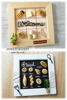 there are two pictures with different food items in them and the words welcome written on it