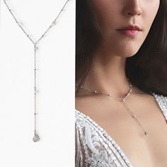 Necklace for Bridal, Bridal Necklaces, Dainty Jewelry, Wedding Necklaces, Long Necklace, Wedding Jewelry for Brides, Cubic Zirconia Necklace ► Spend $200 | Receive 10% OFF Your Order with Code: 10OFF200 ► Please note in your order when your wedding date is Made with cubic zirconia crystals in combination with our fresh water pearls, this delicate 14k White Gold chain is simple but takes your outfit to the next level. Style with a V-neck or sweetheart neckline, and you're ready to take on the day Teardrop Lariat Necklace For Wedding, Silver Backdrop Necklace For Anniversary, Silver Lariat Bridal Necklace For Formal Occasions, Wedding Lariat Necklace With Dangle Clavicle Chain, Wedding Clavicle Chain Lariat Necklace With Dangle, Delicate Dangle Drop Necklace For Wedding, Clavicle Chain Dangle Lariat Necklace For Wedding, Gold Long Backdrop Necklace For Wedding, Silver Drop Backdrop Necklace As Gift