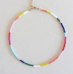 Beaded choker rainbow bead choker choker necklace hippie colorful choker boho chokers seed bead choker colorful beaded choker beach jewelry  These are multi-colored, opaque shiny beads of size 10/0. Please choose the length of the necklace clasp color from the drop down menu or request any length. Each necklace has a 2 inch extension chain. Colorful Choker, Seed Bead Choker, Necklace Clasp, Bead Choker, Boho Choker, Necklace Clasps, Rainbow Beads, Beaded Bracelet Patterns, Beaded Choker